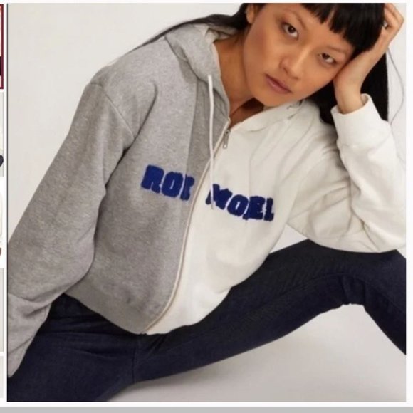 NEW Cynthia Rowley Embroidered Knit Zip Up Hoodie in White Gray size XS - Picture 3 of 11